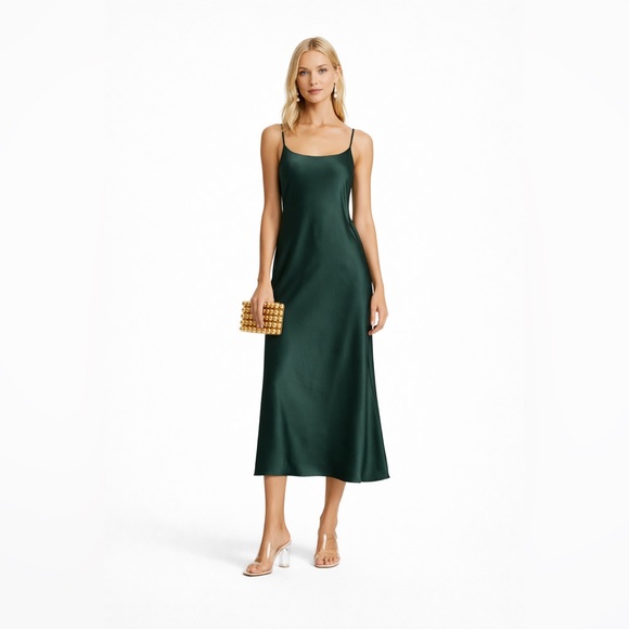 Udel Ny Dresses & Skirts - Udel New York Satin Slip Dress Green Midi Spaghetti Strap Bias Cut SzM